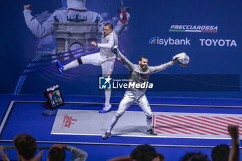 2023-07-25 - Badazde Sandro (GEO) and Elsissy Ziad (EGY) exhulting for a double point for the match, won by the Georgian - FIE SENIOR FENCING WORLD CHAMPIONSHIPS - DAY4 - FENCING - OTHER SPORTS