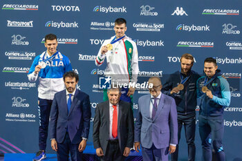 2023-07-26 - Full Men's podium, Di Veroli Davide (ITA), Koch Mate Tomas (HUN), Kurbanov Ruslan (KAZ) and Cannone Romain (FRA) - FIE SENIOR FENCING WORLD CHAMPIONSHIPS - DAY5 - FENCING - OTHER SPORTS
