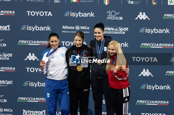 2023-07-27 - Female podium, Georgiadiu Despina (GRE), Emura Misaki (JPN), Gkountoura Theodora (GRE) and Ilieva Yoana (BUL) - FIE SENIOR FENCING WORLD CHAMPIONSHIPS - DAY6 - FENCING - OTHER SPORTS