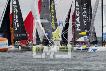 2023-05-02 - Ambiance fleet during the start of the Transat Paprec 2023, Figaro Bénéteau Class, transatlantic race in mixed doubles between Concarneau and Saint-Barthelemy (French Antilles islands) on April 30, 2023 in Concarneau, France - SAILING - TRANSAT PAPREC 2023 - SAILING - OTHER SPORTS