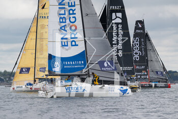 2023-05-02 - Alicia de Pfyffer and Edouard Golbery (RACE FOR SCIENCE - VERDER) during the start of the Transat Paprec 2023, Figaro Bénéteau Class, transatlantic race in mixed doubles between Concarneau and Saint-Barthelemy (French Antilles islands) on April 30, 2023 in Concarneau, France - SAILING - TRANSAT PAPREC 2023 - SAILING - OTHER SPORTS