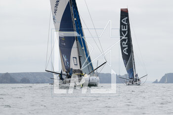 2023-05-08 - Benjamin Ferré and Pierre Le Roy, Monnoyeur - Duo for a Job during the start of the Guyader Bermudes 1000 Race 2023, IMOCA Globe Series sailing race on May 7, 2023 in Brest, France - SAILING - GUYADER BERMUDES 1000 RACE 2023 - SAILING - OTHER SPORTS