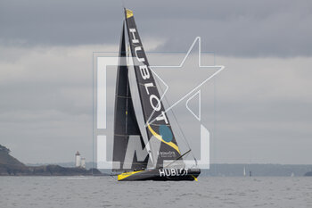 2023-05-08 - Alan Roura and Simon Koster, HUBLOT during the start of the Guyader Bermudes 1000 Race 2023, IMOCA Globe Series sailing race on May 7, 2023 in Brest, France - SAILING - GUYADER BERMUDES 1000 RACE 2023 - SAILING - OTHER SPORTS