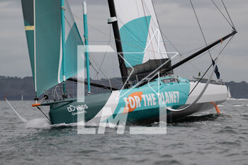 2023-05-08 - Sam Goodchild and Antoine Koch, FOR THE PLANET during the start of the Guyader Bermudes 1000 Race 2023, IMOCA Globe Series sailing race on May 7, 2023 in Brest, France - SAILING - GUYADER BERMUDES 1000 RACE 2023 - SAILING - OTHER SPORTS