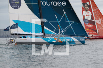 2023-05-08 - Thomas Ruyant and Morgan Lagravière, FOR PEOPLE during the start of the Guyader Bermudes 1000 Race 2023, IMOCA Globe Series sailing race on May 7, 2023 in Brest, France - SAILING - GUYADER BERMUDES 1000 RACE 2023 - SAILING - OTHER SPORTS