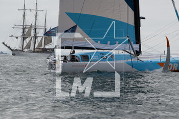 2023-05-08 - Thomas Ruyant and Morgan Lagravière, FOR PEOPLE during the start of the Guyader Bermudes 1000 Race 2023, IMOCA Globe Series sailing race on May 7, 2023 in Brest, France - SAILING - GUYADER BERMUDES 1000 RACE 2023 - SAILING - OTHER SPORTS