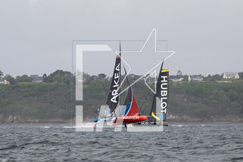 2023-05-08 - Yoann Richomme and Yann Eliès, Paprec Arkéa - Alan Roura and Simon Koster, HUBLOT during the Pom'Potes Challenge, speed runs in Brest harbor during the Guyader Bermudes 1000 Race 2023, IMOCA Globe Series sailing race on May 5, 2023 in Brest, France - SAILING - GUYADER BERMUDES 1000 RACE 2023 - SAILING - OTHER SPORTS