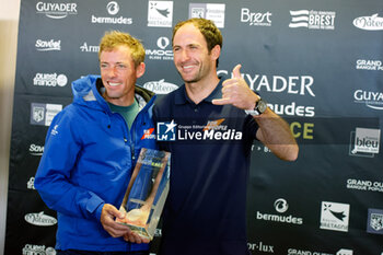 2023-05-13 - Thomas Ruyant and Morgan Lagravière, For People, 1st place during the Guyader Bermudes 1000 Race 2023, IMOCA Globe Series sailing race on May 11, 2023 in Brest, France - SAILING - GUYADER BERMUDES 1000 RACE 2023 - SAILING - OTHER SPORTS