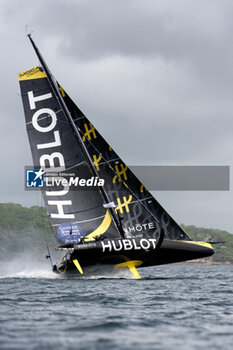 2023-05-05 - Alan Roura and Simon Koster, Hublot during the Pom'Potes Challenge, speed runs in Brest harbor during the Guyader Bermudes 1000 Race 2023, IMOCA Globe Series sailing race on May 5, 2023 in Brest, France - SAILING - GUYADER BERMUDES 1000 RACE 2023 - SAILING - OTHER SPORTS