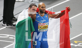 04/03/2023 - Samuele Ceccarelli and Lamont Marcell Jacobs of Italy, Final 60m Men during the European Athletics Indoor Championships 2023 on March 4, 2023 at Atakoy Arena in Istanbul, Turkey - ATHLETICS - EUROPEAN INDOOR CHAMPIONSHIPS - INTERNAZIONALI - ATLETICA
