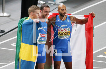 04/03/2023 - Henrik Larsson of Sweden, Samuele Ceccarelli and Lamont Marcell Jacobs of Italy, Final 60m Men during the European Athletics Indoor Championships 2023 on March 4, 2023 at Atakoy Arena in Istanbul, Turkey - ATHLETICS - EUROPEAN INDOOR CHAMPIONSHIPS - INTERNAZIONALI - ATLETICA