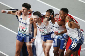 05/03/2023 - Gilles Biron, Téo Andant, Victor Coroller and Muhammad Abdallah Kounta of France, 4X400 m Men during the European Athletics Indoor Championships 2023 on March 5, 2023 at Atakoy Arena in Istanbul, Turkey - ATHLETICS - EUROPEAN INDOOR CHAMPIONSHIPS - INTERNAZIONALI - ATLETICA