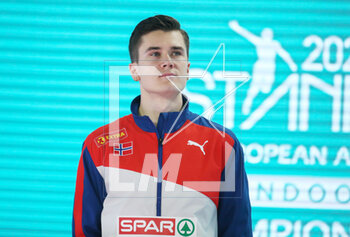 05/03/2023 - Jakob Ingebrigtsen of Norway Gold medal, Podium 3000m Men during the European Athletics Indoor Championships 2023 on March 5, 2023 at Atakoy Arena in Istanbul, Turkey - ATHLETICS - EUROPEAN INDOOR CHAMPIONSHIPS - INTERNAZIONALI - ATLETICA