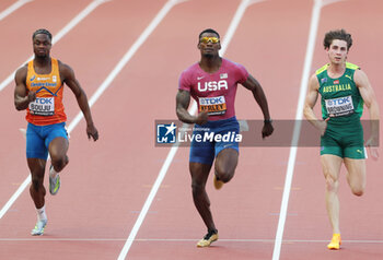 2023-07-17 - Raphael Bouju of NED, Fred Kerley of USA and Rohan Browning of AUS, Semi-Final Heat 3, Men's 100 M during the World Athletics Championships 2023 on August 20, 2023 at Nemzeti Atletikai Kozpont in Budapest, Hungary - ATHLETICS - WORLD ATHLETICS CHAMPIONSHIPS 2023 - INTERNATIONALS - ATHLETICS