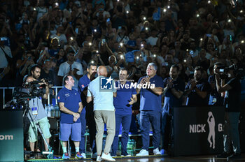 2023-08-04 - Retirement ceremony of Greek ex basketball player NICK GALIS with DIMITRIS ITOUDIS before the International Friendly match between Greece and Slovenia at OAKA Stadium on August 4, 2023, in Athens, Greece. - GREECE VS SLOVENIA - FRIENDLY MATCH - BASKETBALL