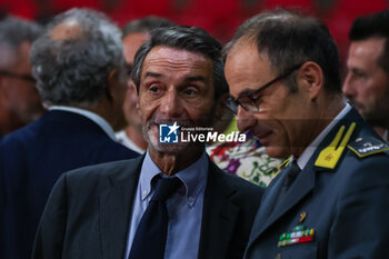 2023-09-13 - Attilio Fontana President of Lombardy Region during Friendly match new season between Pallacanestro Varese OpenJobMetis and SAM Basket Massagno at Itelyum Arena, Varese, Italy on September 13, 2023 - OPENJOBMETIS VARESE VS SAM BASKET MASSAGNO - FRIENDLY MATCH - BASKETBALL