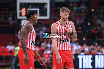 2023-09-17 - 0 Thomas Walkup and 3 Isaiah Canaan of Olympiacos BC during the friendly match between Olympiacos BC and Olimpia Milano after honoring Vassilis Spanoulis at Peace and Friendship Stadium on September 17, 2023, in Athens, Greece. - OLYMPIACOS BC HONORING VASSILIS SPANOULIS, FRIENDLY MATCH OLYMPIACOS VS OLIMPIA MILANO - FRIENDLY MATCH - BASKETBALL