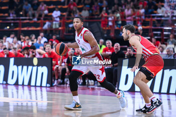 2023-09-17 - 22 Devon Hall of Olimpia Milano during the friendly match between Olympiacos BC and Olimpia Milano after honoring Vassilis Spanoulis at Peace and Friendship Stadium on September 17, 2023, in Athens, Greece. - OLYMPIACOS BC HONORING VASSILIS SPANOULIS, FRIENDLY MATCH OLYMPIACOS VS OLIMPIA MILANO - FRIENDLY MATCH - BASKETBALL