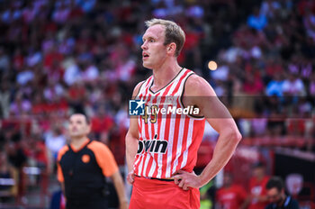 2023-09-17 - 43 Luke Sikma of Olympiacos BC during the friendly match between Olympiacos BC and Olimpia Milano after honoring Vassilis Spanoulis at Peace and Friendship Stadium on September 17, 2023, in Athens, Greece. - OLYMPIACOS BC HONORING VASSILIS SPANOULIS, FRIENDLY MATCH OLYMPIACOS VS OLIMPIA MILANO - FRIENDLY MATCH - BASKETBALL