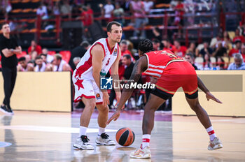 2023-09-17 - 5 Kevin Pangos of Olimpia Milano during the friendly match between Olympiacos BC and Olimpia Milano after honoring Vassilis Spanoulis at Peace and Friendship Stadium on September 17, 2023, in Athens, Greece. - OLYMPIACOS BC HONORING VASSILIS SPANOULIS, FRIENDLY MATCH OLYMPIACOS VS OLIMPIA MILANO - FRIENDLY MATCH - BASKETBALL
