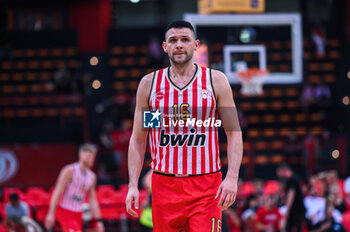 2023-09-17 - 16 Kostas Papanikolaou of Olympiacos BC during the friendly match between Olympiacos BC and Olimpia Milano at Peace and Friendship Stadium on September 17, 2023, in Athens, Greece. - OLYMPIACOS BC HONORING VASSILIS SPANOULIS, FRIENDLY MATCH OLYMPIACOS VS OLIMPIA MILANO - FRIENDLY MATCH - BASKETBALL
