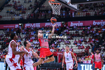 2023-09-17 - 9 George Papas of Olympiacos BC during the friendly match between Olympiacos BC and Olimpia Milano at Peace and Friendship Stadium on September 17, 2023, in Athens, Greece. - OLYMPIACOS BC HONORING VASSILIS SPANOULIS, FRIENDLY MATCH OLYMPIACOS VS OLIMPIA MILANO - FRIENDLY MATCH - BASKETBALL