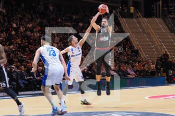 2023-02-19 - Marco Belinelli (Virtus Segafredo Bologna) 3 points shoot thwarted by Amedeo Della Valle (Germani Brescia)  - FINAL - VIRTUS SEGAFREDO BOLOGNA VS GERMANI BRESCIA - ITALIAN CUP - BASKETBALL