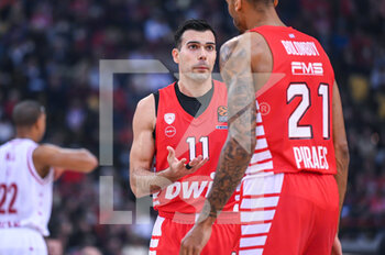 2023-01-06 - 11 KOSTAS SLOUKAS with 21 JOEL BOLOMBOY of Olympiacos Piraeus during the Euroleague, Round 17, match between Olympiacos Piraeus and EA7 Emporio Armani Milan at Peace And Friendship Stadium on January 6, 2023 in Athens, Greece. - OLYMPIACOS VS EA7 EMPORIO ARMANI - EUROLEAGUE - BASKETBALL