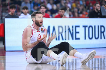 2023-01-06 - 9 NICOLO MELLI of EA7 Emporio Armani Milan reacts with a referee decision during the Euroleague, Round 17, match between Olympiacos Piraeus and EA7 Emporio Armani Milan at Peace And Friendship Stadium on January 6, 2023 in Athens, Greece. - OLYMPIACOS VS EA7 EMPORIO ARMANI - EUROLEAGUE - BASKETBALL
