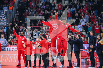2023-02-03 - Players of Olympiacos Piraeus during the Euroleague, Round 23, match between Olympiacos Piraeus and Anadolu Efes at Peace and Friendship Stadium on February 3, 2023, in Athens, Greece. - OLYMPIACOS PIRAEUS VS ANADOLU EFES - EUROLEAGUE - BASKETBALL