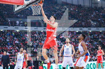2023-02-03 - 4 MICHALIS LOUNTZIS of Olympiacos Piraeus during the Euroleague, Round 23, match between Olympiacos Piraeus and Anadolu Efes at Peace and Friendship Stadium on February 3, 2023, in Athens, Greece. - OLYMPIACOS PIRAEUS VS ANADOLU EFES - EUROLEAGUE - BASKETBALL