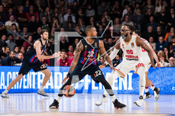 2023-02-24 - Cory Higgins of FC Barcelona in action against John Brown of AS Monaco during the Turkish Airlines EuroLeague basketball match between FC Barcelona and AS Monaco on February 24, 2023 at Palau Blaugrana in Barcelona, Spain - BASKETBALL - EUROLEAGUE - FC BARCELONA V AS MONACO - EUROLEAGUE - BASKETBALL