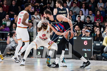 2023-02-24 - Nikola Mirotic of FC Barcelona in action against John Brown of AS Monaco during the Turkish Airlines EuroLeague basketball match between FC Barcelona and AS Monaco on February 24, 2023 at Palau Blaugrana in Barcelona, Spain - BASKETBALL - EUROLEAGUE - FC BARCELONA V AS MONACO - EUROLEAGUE - BASKETBALL