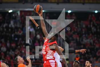 09/03/2023 - 10 MOUSTAPHA FALL of Olympiacos Piraeus during the Euroleague, Round 28, match between Olympiacos Piraeus and FC Bayern Munich at Peace and Friendship Stadium on March 9, 2023, in Athens, Greece. - OLYMPIACOS PIRAEUS VS FC BAYERN MUNICH - EUROLEAGUE - BASKET