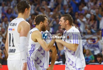 2023-05-10 - 10th May 2023; Wizink Center; Madrid; Spain; Turkish Airlines Euroleague Basketball; Playoff Game 5; Real Madrid vs Partizan Mozzart Bet Belgrade; Sergio Rodriguez (Real Madrid) and Fabien Caseur (Real Madrid) 900/Cordon Press - 10TH MAY 2023; TURKISH AIRLINES EUROLEAGUE BASKETBALL; PLAYOFF GAME 5; REAL MADRID VS PARTIZAN MOZZART BET BELGRADE; - EUROLEAGUE - BASKETBALL