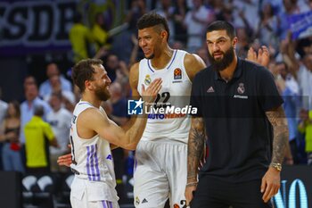 2023-05-10 - 10th May 2023; Wizink Center; Madrid; Spain; Turkish Airlines Euroleague Basketball; Playoff Game 5; Real Madrid vs Partizan Mozzart Bet Belgrade; Edy Walter Tavares (Real Madrid) and Sergio Rodriguez (Real Madrid) and Vincent Poirier (Real Madrid) 900/Cordon Press - 10TH MAY 2023; TURKISH AIRLINES EUROLEAGUE BASKETBALL; PLAYOFF GAME 5; REAL MADRID VS PARTIZAN MOZZART BET BELGRADE; - EUROLEAGUE - BASKETBALL