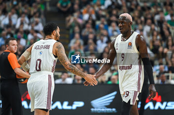 2023-10-12 - 9 Isaac Bonga with 0 Nick Weiler-Babb of FC Bayern Munich during the Euroleague, Round 2, match between Panathinaikos Athens and FC Bayern Munich at Oaka Altion on October 12, 2023, in Athens, Greece. - EUROLEAGUE - PANATHINAIKOS BC VS FC BAYERN MUNICH - EUROLEAGUE - BASKETBALL