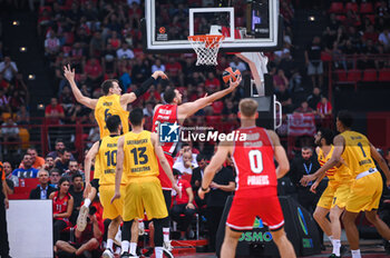 2023-10-13 - 33 Nikola Milutinov of Olympiacos Piraeus during the Euroleague, Round 2, match between Olympiacos Piraeus and FC Barcelona at Peace & Friendship Stadium on October 13, 2023, in Athens, Greece. - OLYMPIACOS PIRAEUS VS FC BARCELONA - EUROLEAGUE - BASKETBALL
