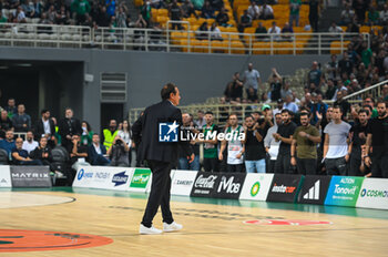 2023-10-20 - Head Coach Ergin Ataman of Panathinaikos Athens after complaining at the referee gets a technical foul during the Euroleague, Round 4, match between Panathinaikos Athens and Maccabi Playtika Tel Aviv at Oaka Altion on October 20, 2023, in Athens, Greece. - PANATHINAIKOS ATHENS VS MACCABI PLAYTIKA TEL AVIV - EUROLEAGUE - BASKETBALL
