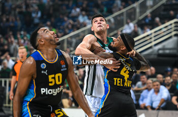 2023-10-20 - 44 Konstantinos Mitoglou of Panathinaikos Athens competing with 4 Lorenzo Brown of Maccabi Playtika Tel Aviv during the Euroleague, Round 4, match between Panathinaikos Athens and Maccabi Playtika Tel Aviv at Oaka Altion on October 20, 2023, in Athens, Greece. - PANATHINAIKOS ATHENS VS MACCABI PLAYTIKA TEL AVIV - EUROLEAGUE - BASKETBALL