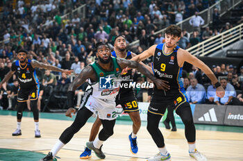 2023-10-20 - 26 Mathias Lessort of Panathinaikos Athens competing with 9 Roman Sorkin of Maccabi Playtika Tel Aviv during the Euroleague, Round 4, match between Panathinaikos Athens and Maccabi Playtika Tel Aviv at Oaka Altion on October 20, 2023, in Athens, Greece. - PANATHINAIKOS ATHENS VS MACCABI PLAYTIKA TEL AVIV - EUROLEAGUE - BASKETBALL