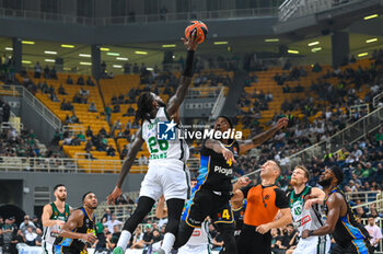2023-10-20 - 26 Mathias Lessort of Panathinaikos Athens competing with 4 Lorenzo Brown of Maccabi Playtika Tel Aviv during the Euroleague, Round 4, match between Panathinaikos Athens and Maccabi Playtika Tel Aviv at Oaka Altion on October 20, 2023, in Athens, Greece. - PANATHINAIKOS ATHENS VS MACCABI PLAYTIKA TEL AVIV - EUROLEAGUE - BASKETBALL
