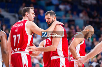 2023-10-19 - Johannes Voigtmann (EA7 Emporio Armani Olimpia Milano) and Nikola Mirotic (EA7 Emporio Armani Olimpia Milano) during the basketball game between Real Madrid and EA7 Emporio Armani Olimpia Milano valid for the round 04 of the Euroleague competition played at Wizink Center in Madrid, Spain on Thursday 19 October 2023 - REAL MADRID VS OLIMPIA MILANO - EUROLEAGUE - BASKETBALL
