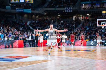 2023-10-19 - Sergio Llull (Real Madrid) celebrate his buzzer beater at the end of the first half of the basketball game between Real Madrid and EA7 Emporio Armani Olimpia Milano valid for the round 04 of the Euroleague competition played at Wizink Center in Madrid, Spain on Thursday 19 October 2023 - REAL MADRID VS OLIMPIA MILANO - EUROLEAGUE - BASKETBALL