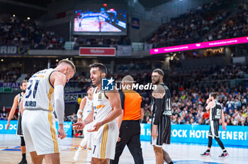 2023-11-09 - Dzanan Musa of Real Madrid (L) and Facundo Campazzo of Real Madrid (R) during the Euroleague 2022/23 match between Real Madrid and Virtus Bologna at Wizink Center in Madrid, Spain. - REAL MADRID VS VIRTUS BOLOGNA - EUROLEAGUE - BASKETBALL