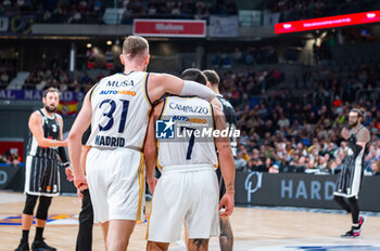 2023-11-09 - Dzanan Musa of Real Madrid (L) and Facundo Campazzo of Real Madrid (R) during the Euroleague 2022/23 match between Real Madrid and Virtus Bologna at Wizink Center in Madrid, Spain. - REAL MADRID VS VIRTUS BOLOGNA - EUROLEAGUE - BASKETBALL