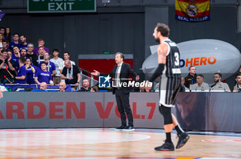 2023-11-09 - Luca Bianchi, head coach of Virtus Bologna, seen during the Euroleague 2022/23 match between Real Madrid and Virtus Bologna at Wizink Center in Madrid, Spain. - REAL MADRID VS VIRTUS BOLOGNA - EUROLEAGUE - BASKETBALL