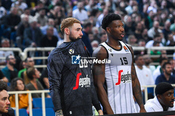 2023-11-17 - 00 Isaia Cordinier with 15 Devontae Cacok of Virtus Bologna during the Euroleague, Round 9, match between Panathinaikos Athens and Virtus Bologna at Oaka Altion on November 17, 2023, in Athens, Greece. - PANATHINAIKOS ATHENS VS VIRTUS BOLOGNA - EUROLEAGUE - BASKETBALL