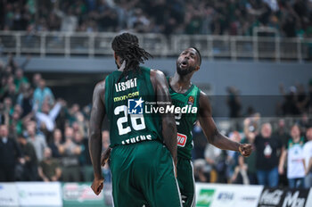 2023-11-17 - 22 Jerian Grant with 26 Mathias Lessort of Panathinaikos Athens during the Euroleague, Round 9, match between Panathinaikos Athens and Virtus Bologna at Oaka Altion on November 17, 2023, in Athens, Greece. - PANATHINAIKOS ATHENS VS VIRTUS BOLOGNA - EUROLEAGUE - BASKETBALL