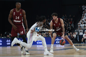 2023-11-23 - Leandro BOLMARO of Bayern Munich and Paris LEE of Lyon and Serge IBAKA of Bayern Munich during the Turkish Airlines EuroLeague basketball match between LDLC Asvel and Bayern Munich on November 23, 2023 at LDLC Arena in Décines-Charpieu near Lyon, France - BASKETBALL - EUROLEAGUE - ASVEL V BAYERN MUNICH - EUROLEAGUE - BASKETBALL